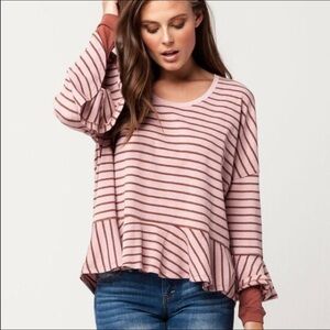 We The Free Round About Striped Peplum Top Small